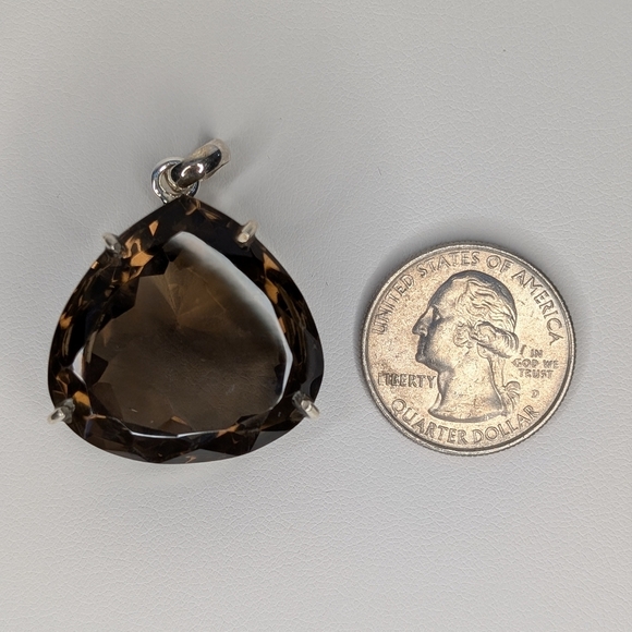 Giant Faceted Smokey Quartz Pendant S925 Sterling Silver - Picture 5 of 9
